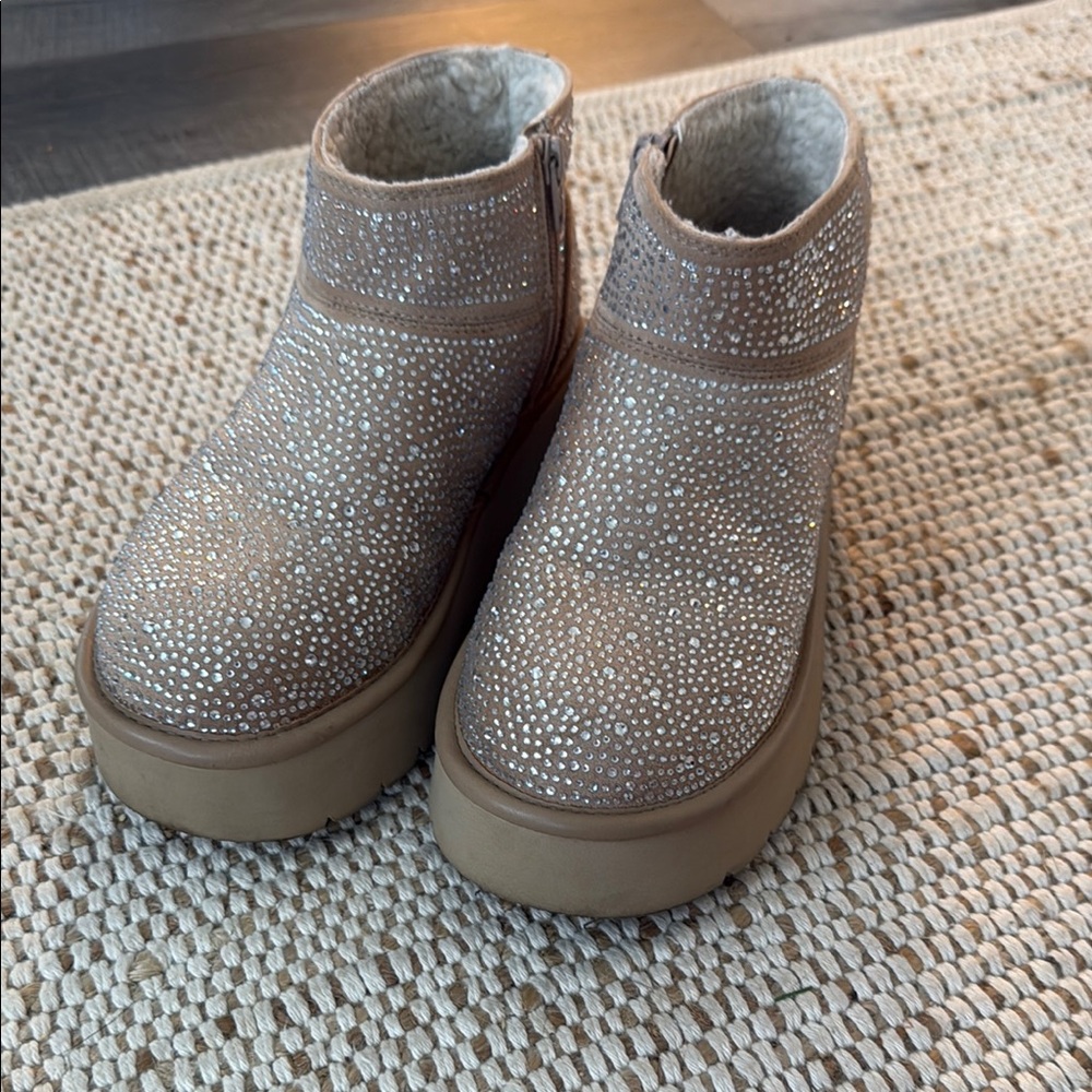 Sparkling Tan Platform Ankle Boots